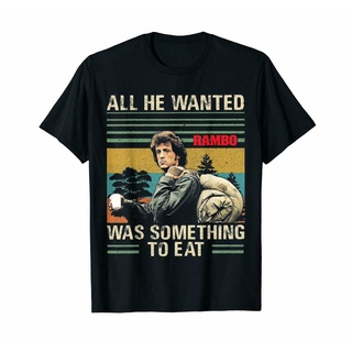 [S-5XL]เสื้อยืดแฟชั่นผู้ชาย $ All He Wanted Was Something To Eat Rambo Last Blood สีดํา