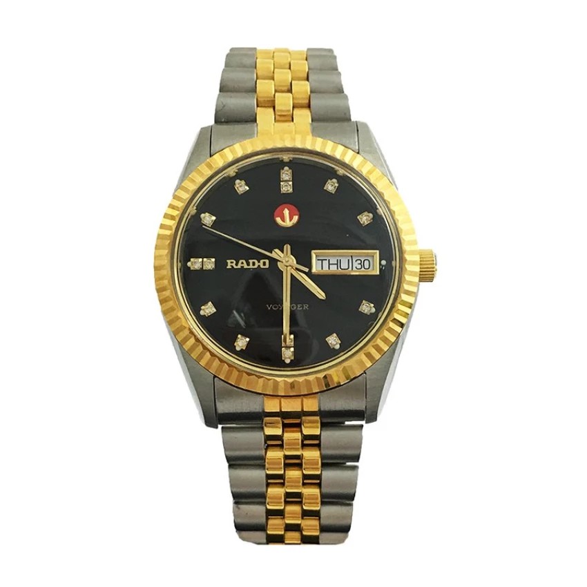 RADO VOYAGER นาฬิกาข้อมือผู้ชาย สองกษัตริย์ Gold/Silver หน้าปัดสีดำ สายสแตนเลส รุ่น 636-4002-4-061