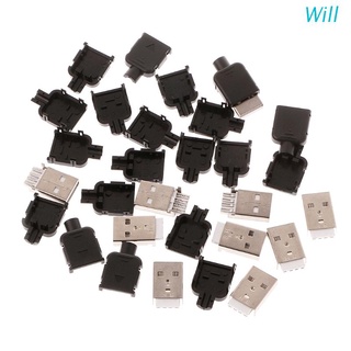 Will ชุดปลั๊กซ็อกเก็ตเชื่อมต่อ แบบพลาสติก Type A USB 4 Pin ตัวผู้ 10 ชุด