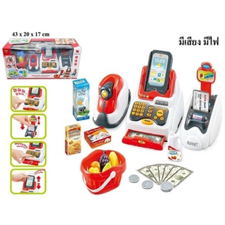 ✨ของเล่นแคชเชียร์เด็ก ชุดขาวแดงแบบกล่อง Cash Register มีเสียง มีไฟ พร้อมบัตรเครดิต ดิจิตอลแคชเชียร์