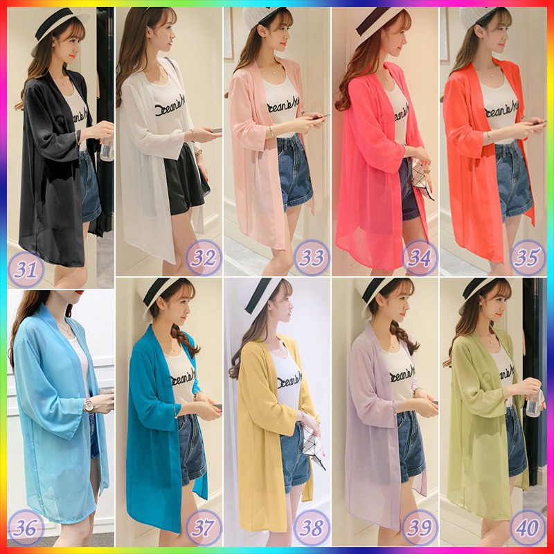 เสื้อคลุมเกาหลี ผ้าชีฟอง ผ้าโปร่งบางเบา ลายผ้าสวยงาม 2 ไซส์ L/ 2XL สวมใส่สบาย หลวมๆพริ้วๆ เสื้อคลุม(1)