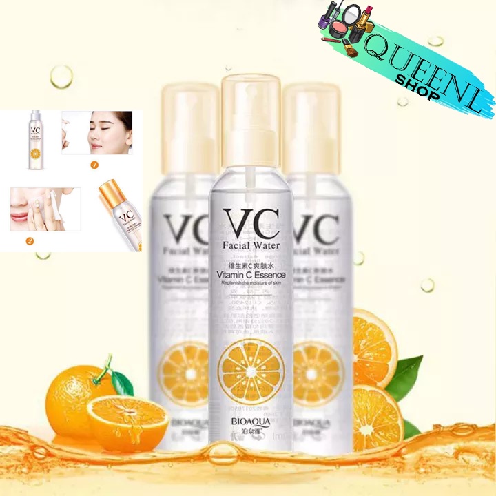 Queenly_Shop💋สเปรย์น้ำแร่ วิตามินซี BIOAQUA VC Facial Water Vitamin C 150ml. สเปรย์ฉีดหน้าเนียนใส ผิวเนียนนุ่ม NO.cos004