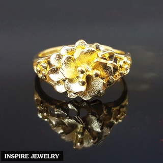 Inspire Jewelry (NN) ,แหวนทอง รูปดอกไม้ ตัวเรือนหุ้มทองแท้ 24K สวยหรู สามารถปรับขนาดได้ พร้อมถุงกำมะหยี่