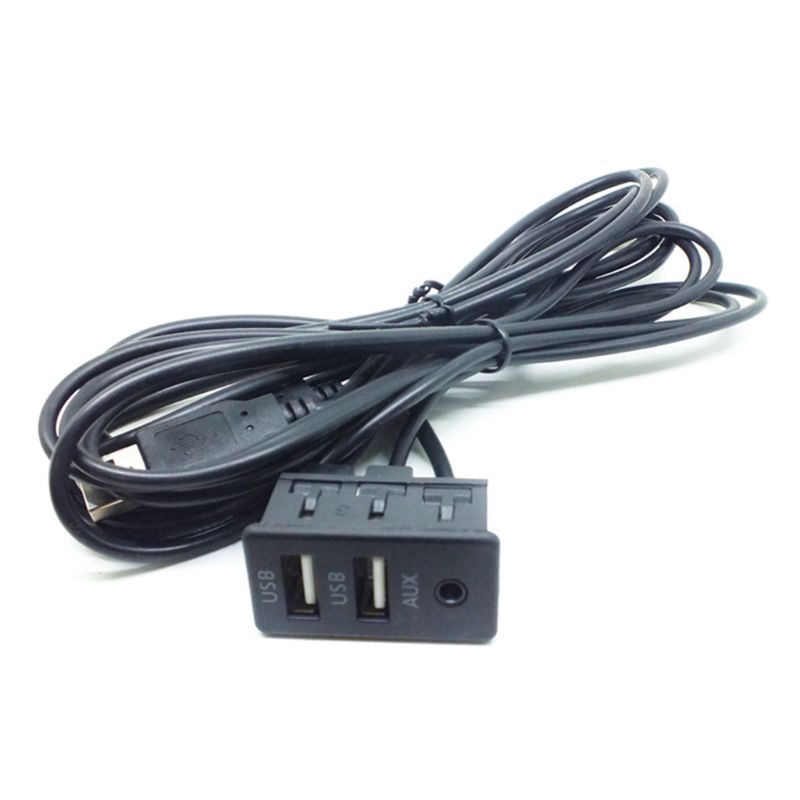 neva* 1.5M Car Dash Flush Mount AUX USB Port Panel Dual USB Extension Cable Adapter