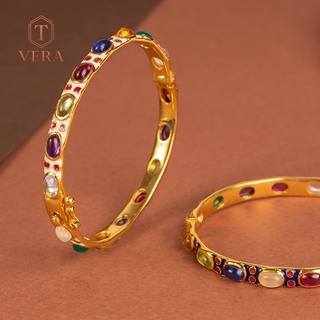 T vera - เครื่องประดับพลอยแท้ กำไลข้อมือลงยาแบบโบราณรุ่นพิรอดตำลึง Handcrafted เงินแท้ชุบทอง 22k