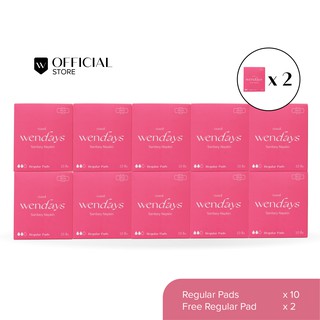 (ซื้อ 10 แถม 10) WENDAYS - Regular Pads ผ้าอนามัยออร์แกนิคและย่อยสลายได้ แบบปรกติ 24 ซม. / M12