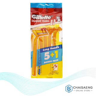 ( แพ็ค 5+1) Gillette Super Thin ยิลเลตต์ ซูเปอร์ ธิน ใบมีดโกนพร้อมด้าม