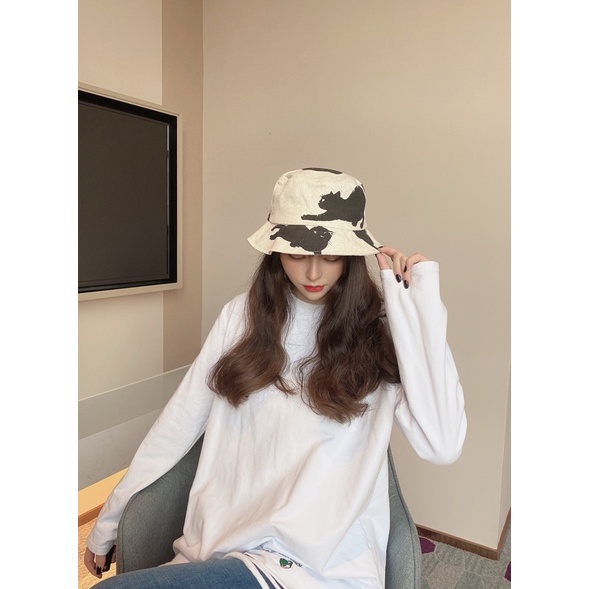 หมวกบักเก็ต ผ้าฝ้าย และผ้าลินิน พิมพ์ลายคิตตี้น่ารัก เข้ากับทุกการแต่งกาย สไตล์ชาวประมง สําหรับผู้ชาย และผู้หญิง - รูปที่ 4