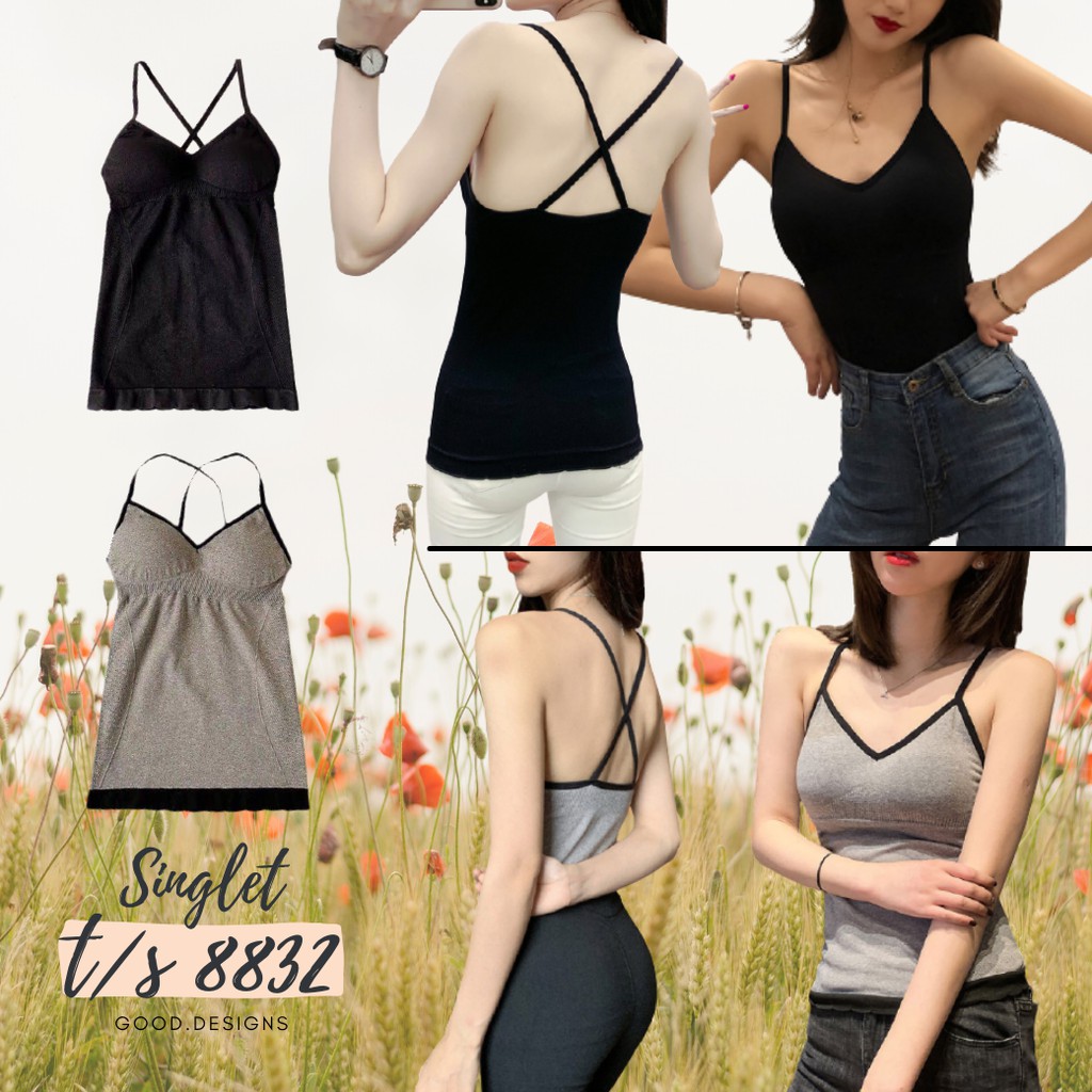 T/S8823 สายเดี่ยวแฟชั่น เสื้อในไร้โครง บราสายเดี่ยวหลังไขว้ เสื้อกล้ามแฟชั่น