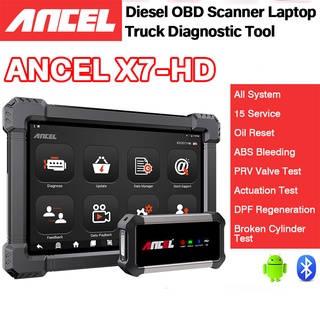 Ancel เครื่องสแกนเนอร์วินิจฉัยรถบรรทุก X7 HD 12V 24V รีเซ็ตน้ํามัน DPF Regen ECU OBD2