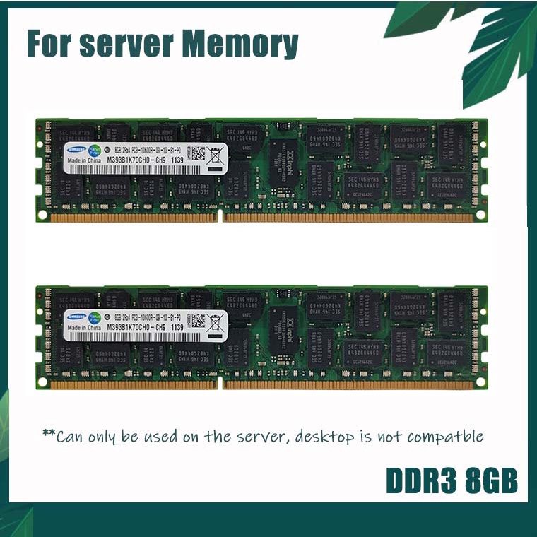 Samsung DDR3 16G (2x8GB) 1333MHz หน่วยความจำเซิร์ฟเวอร์ PC3-10600R 240Pin หน่วยความจำ RAM DDR3 1.5V REG ECC หน่วยความจำที่ลงทะเบียน