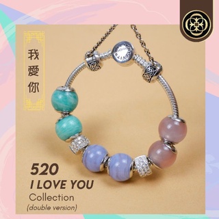 Cheevitwufu สร้อยข้อมือชาร์มหินมงคล 520 / I LOVE YOU Collection(double version) Charm Bracelet Amazonite-Blue Lace Agate