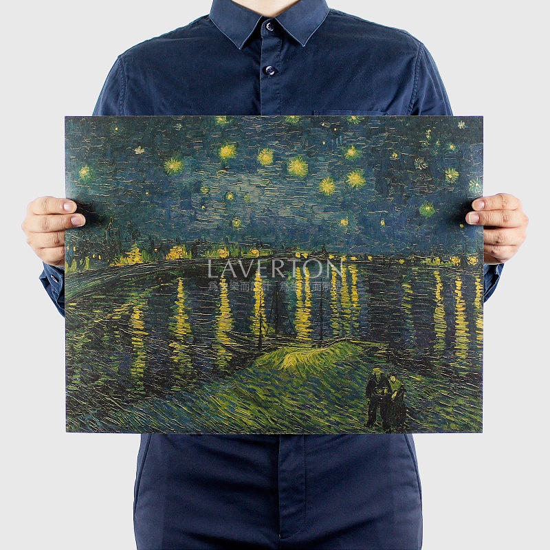 โปสเตอร์ภาพวาดสีน้ํามันรูปดาวคืนกลางคืนสไตล์วินเทจสําหรับตกแต่งบ้าน
