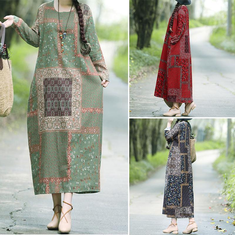 ชุดเดรสยาวสำหรับสตรีแขนยาวทรงหลวม Oversize