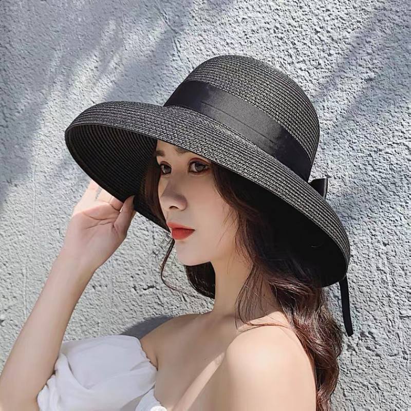 หมวกสานปีกกว้าง หมวกกันแดด หมวกพกพา  หมวกแฟชั่นหญิง หมวกเที่ยวทะเล 216