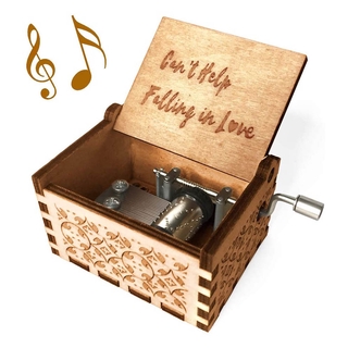 Wooden Music Box "Cant Help Falling in Love" Engraved Musical Case Gifts Toy