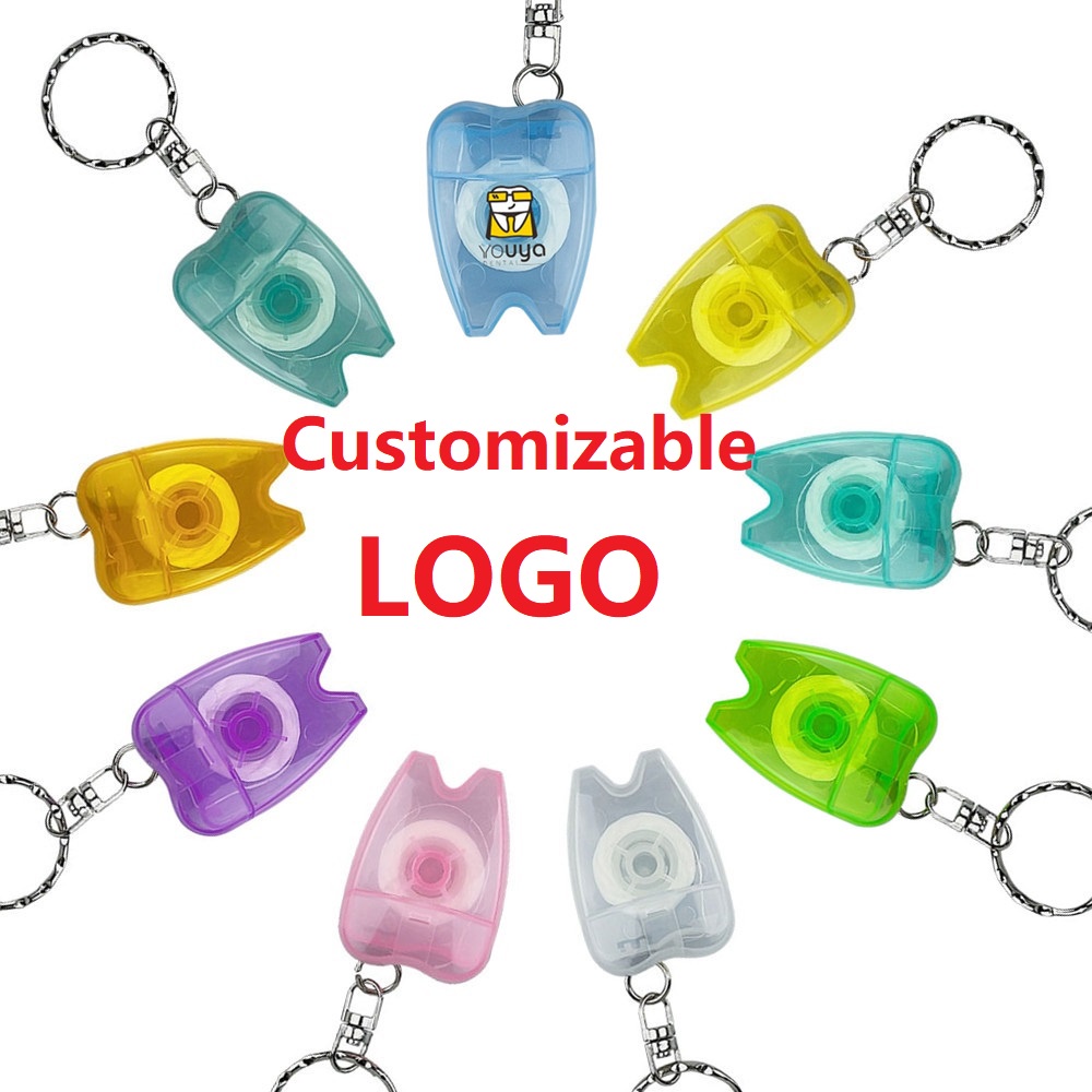 พวงกุญแจไหมขัดฟัน โลโก้ แบบพกพา สําหรับดูแลช่องปาก 100 ชิ้น Custom logo