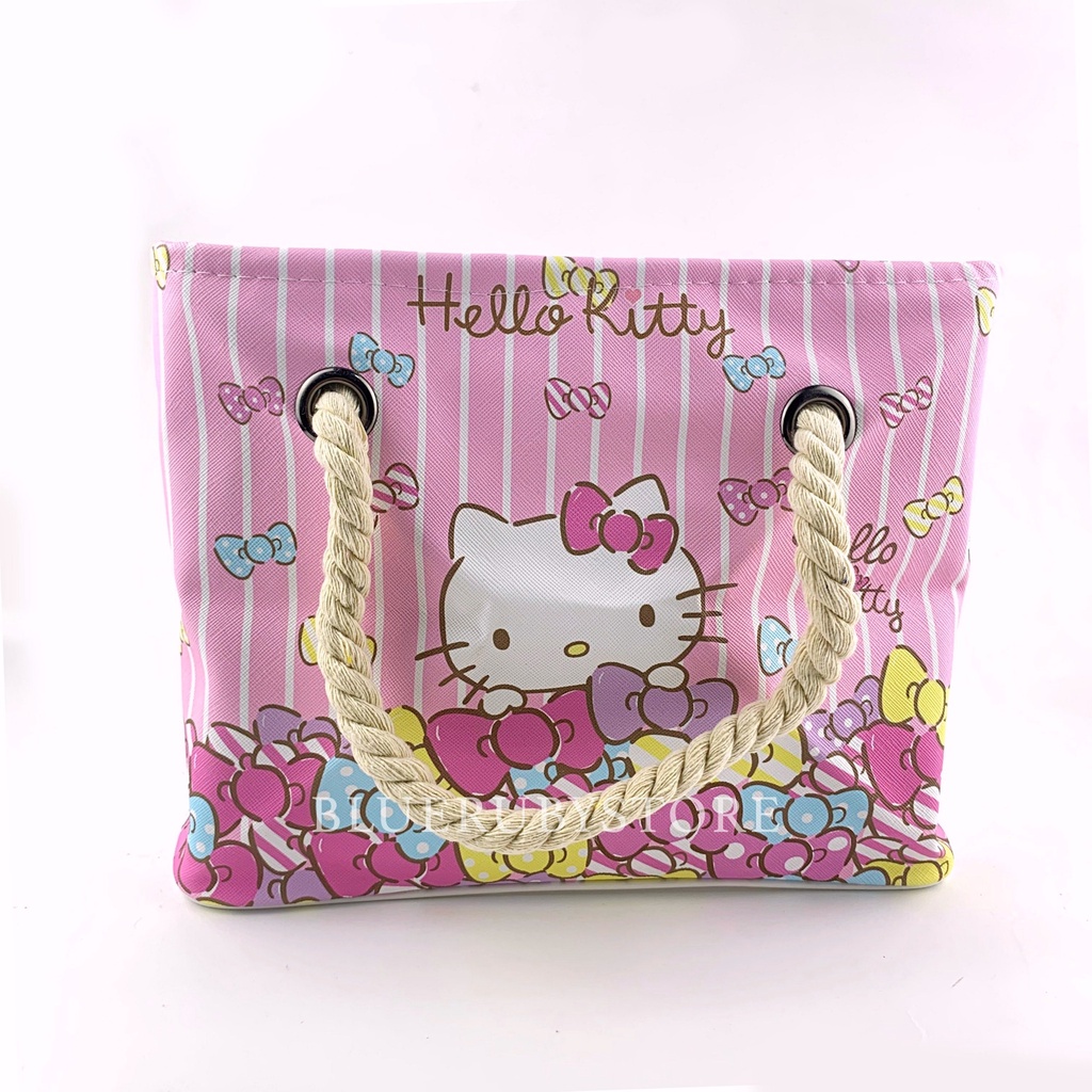 พร้อมส่ง กระเป๋าหูเชือก ลายคิตตี้ มายเมโลดี้ พื้นตาข่าย กระเป๋าใส่ชุดว่ายน้ำ ใส่ของอเนกประสงค์ | Bluerubystore