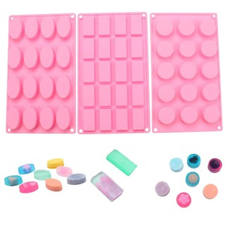 แม่พิมพ์ ซิลิโคน สำหรับทำสบู่ ขนม วงกลม วงรี สี่เหลี่ยม (สีแรนดอม) Silicone Mold Oval Rectangle Round Shape