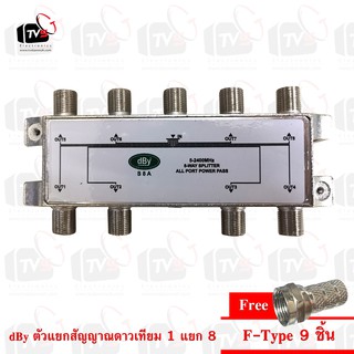 dBy ตัวแยก8ทาง 8-WAY Splitter สำหรับสัญญาณเสาอากาศทีวีดิจิทัลและสัญญาณจานดาวเทียม 5-2400MHz แถม F-Type 9 ชิ้น