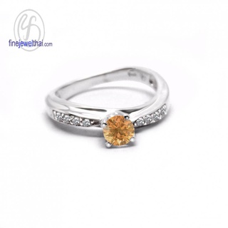 Finejewelthai-แหวนซิทริน-ซิทริน-แหวนCZ-แหวนเงินแท้-แหวนพลอย-Citrine-Silver-Ring-R1224ct (เลือกสีตัวเรือนได้)