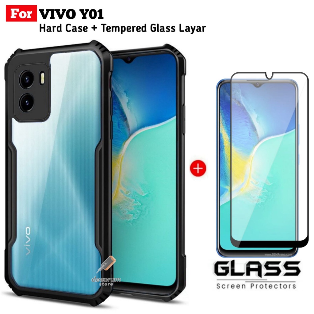 2in1 สําหรับ VIVO Y01 Y0 1 Y 01 เคสแข็งกันกระแทกและฟิล์มกระจกนิรภัย