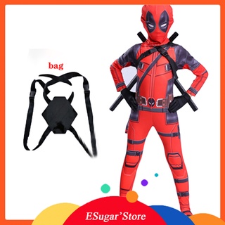 เครื่องแต่งกายคอสเพลย์ ซูเปอร์ฮีโร่ Deadpool Zentai สีแดง สําหรับเด็กผู้ชาย เหมาะกับงานปาร์ตี้ฮาโลวีน