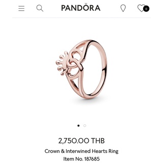 Pandora crown &amp; interwined hearts ring size 50 และ 60 แท้100% แถมกล่องแหวน