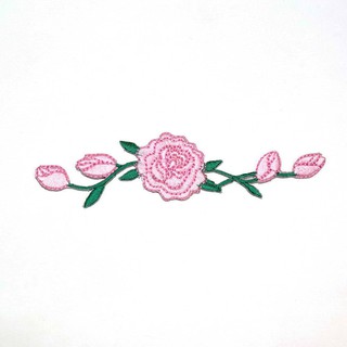 ตัวรีดติดเสื้อ ลาย ดอกกุหลาบ ดอกไม้ สีชมพู Pink Rose Patch DIY wop งานตกแต่ง ตัวรีด ติดเสื้อ กางเกง ยีนส์ อาร์ม ลูกไม้