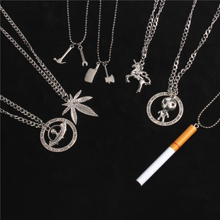 Korean Fashion Hiphop Style Necklace for Men Women, Unicorn Maple Leaf Alien Pendant Necklace