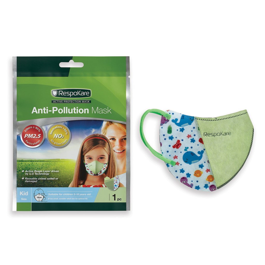 RespoKare Anti-Pollution Mask (Kid สีฟ้า) หน้ากากเรสโปแคร์  ป้องกันมลพิษและฝุ่นควัน !!! พร้อมส่ง !!!