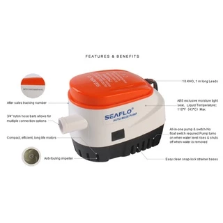 SEAFLO ปั๊มใต้ท้องเรือ ซีรี่ย์ 06 750GPH 12V Auto Bilge Pump 12V 750GPH SFBP1-G750-06