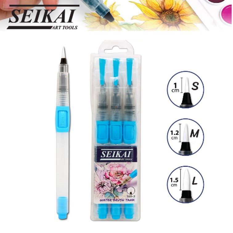 พู่กันเติมน้ำ seikai ตรา เซไก พู่กันแทงค์น้ำ แบบด้ามเดี่ยว และ แบบชุด 3 ด้าม รุ่น SER-3 water brush