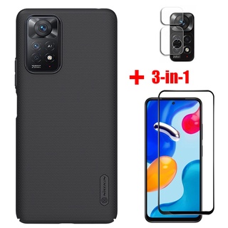 [100% Nillkin] Xiaomi Redmi Note 11s 11 Pro 5G เคส ฝ้า เคลือบด้าน พลาสติก เคส 3 in 1 ฟิล์มกล้องกระจกนิรภัย