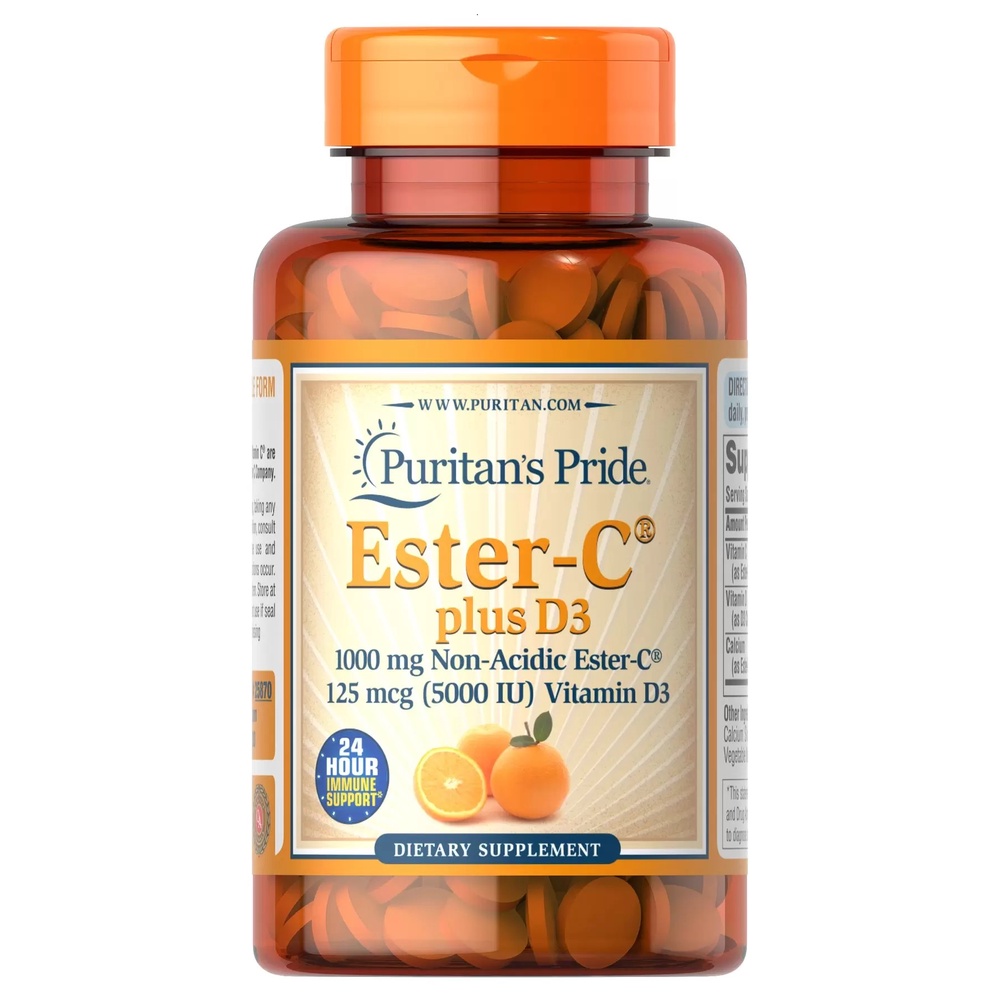 Puritan's Pride,Ester-C Plus D3 60 tablets วิตามินซี