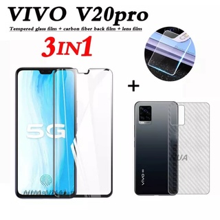 3in1 Vivo V20Pro ฟิล์มเลนส์กล้อง + ฟิล์มกระจกเต็มจอ+ ฟิล์มหลัง ฟิล์มกันกระแทกขอบดำ