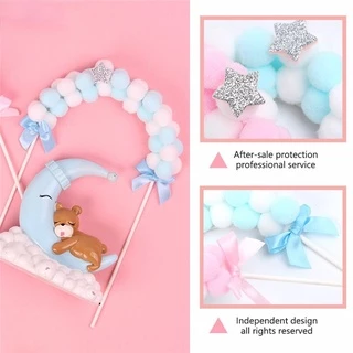 HD วันเกิดเค้ก Topper สีฟ้าสีชมพู Arch Hairball ตกแต่งงานแต่งงานครบรอบขนมหวาน Topper Party Supplies