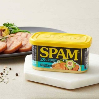 spam สูตร light 25% ลดเค็ม, แฮมกระป๋องเกาหลี สูตร light 25%, แฮมเกาหลีกระป๋อง, สแปม  ขนาด 200 g. ยี่ห้อ CJ