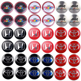 รถ 4pcs 56mm Mugen พวงมาลัยรถยนต์ยางล้อศูนย์สติกเกอร์รถ Hub Cap Emblem Badge Decals สำหรับ Honda Toyota