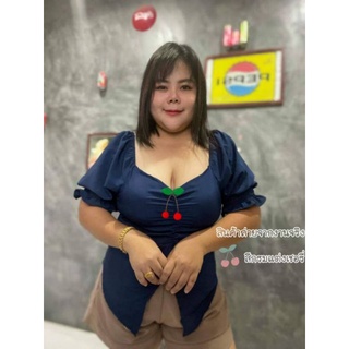 TATUMเสื้อสาวอวบย่นอกเชอรี่อก38-44ยาว24ผ้าไหมอิตาลี