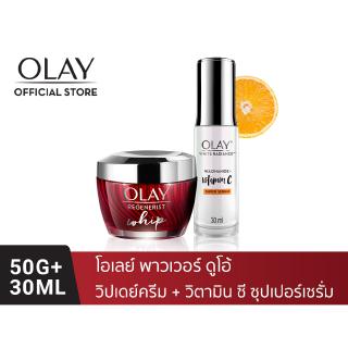 OLAY โอเลย์ Regenerist Whip ครีมบำรุงเนื้อเบา 50g + Super Serum เซรั่มสูตร Vitamin C เพื่อผิวเรียบเนียน กระจ่างใส 30ml