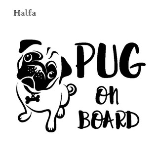 Hl☆สติกเกอร์รูปลอก ลายการ์ตูนสุนัข PUG ON BOARD กันน้ํา ขนาด 16.7x12 ซม. สําหรับตกแต่งรถยนต์