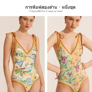 [พร้อมส่ง] bikiniชุดว่ายน้ำวันพีช ชุดว่ายน้ำวันพีซย้อนยุคสีเหลืองสองด้าน ชุดว่ายน้ำวันพีซ ผ้าเนื้อนุ่ม เซ็กซี่มากๆ โชว์หุ่นดี