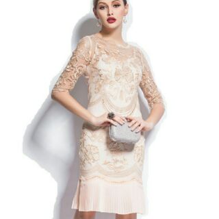 NEXIA European Embroidered Dress - Apricot