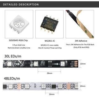 12V WS2811 30Leds/M RGB แอดเดรส 5050 Led Pixel Strip Light Full Color Ribbon เทปยืดหยุ่นสําหรับตกแต่งห้องนอน