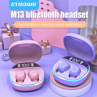 ETRONIK M13 TWS หูฟังไร้สายบลูทูธสมาร์ทตัดเสียงรบกวนหูฟังชนิดใส่ในหูสเตอริโอพร้อมไมโครโฟนหูฟังกันน้ำไฟ LED พร้อม Touch