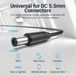 VENTION สายชาร์จ USB To DC 5.5มม. สําหรับพัดลมระบายความร้อน/พัดลมขนาดเล็ก/โคมไฟตั้งโต๊ะ 28 AWG