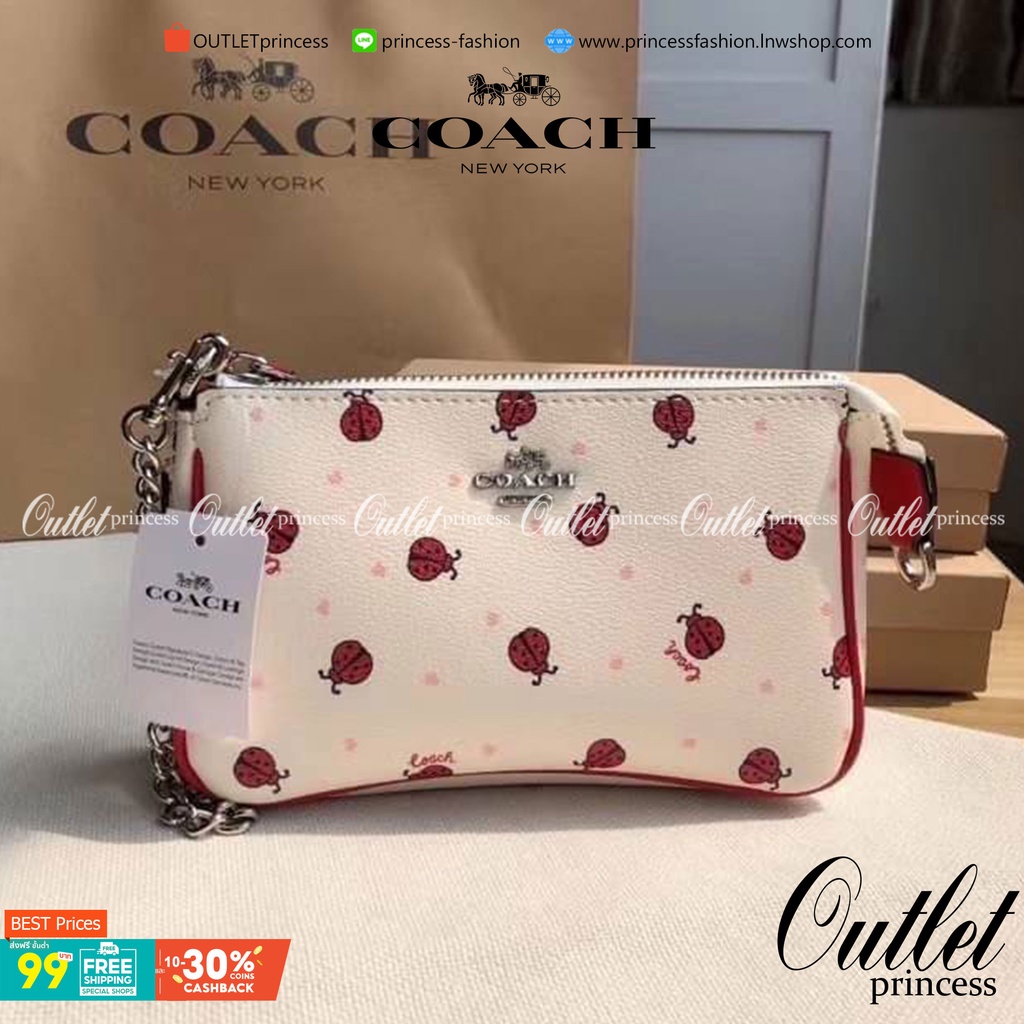 OUTLET 】Coach Signature Top Handle Coach Pouch with Strawberry, Watermelon, Ladybug พร้อมส่งที่ไทย