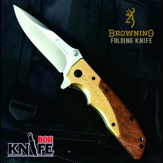 มีดพับ BROWNING DA77 Gold ขนาด 22.8cm ไม้แท้ สแตนเลส สีทองสวยงาม มีระบบดีดใบ เดินป่า ป้องกันตัว ทำอาหาร