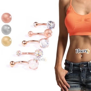 🚀พร้อมส่ง | ถูก🚀【จิวสะดือสแตนเลส】คริสตัล Rosegold &amp; Silver ประดับคริสตัล สไตล์แฟชั่น จิวเจาะสะดือ จิวแหวน navel ring